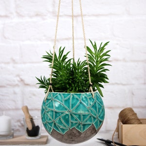 Large ceramic hanging planter pot wall hanging planter plant hanger bohemian wall decor indoor or outdoor use plant lover gift image 10