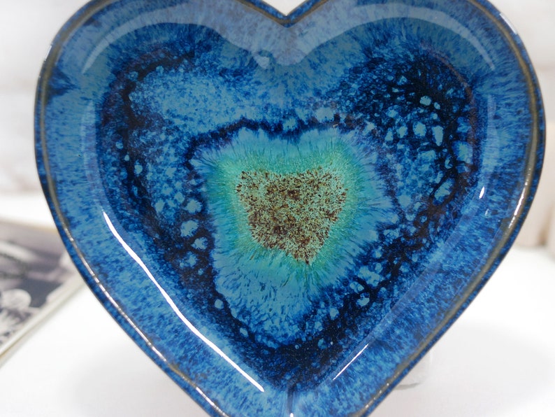 Set of 2 rustic deep blue ceramic heart bowls rustic home decor for kitchen, bedroom or bathroom beautiful gift for mothers day image 3