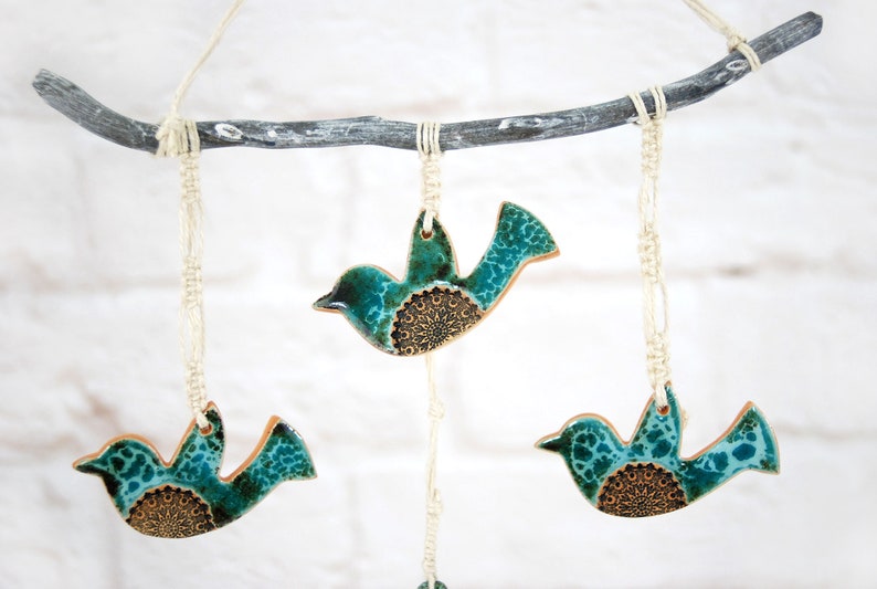 Ceramic birds wall hanging decor home decor bird birds wind chime living room wall art balcony porch decor home decor gift image 3