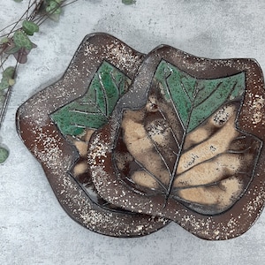 Handmade Ceramic Leaf Dish: Rustic Jewelry Bowl, Home Decor