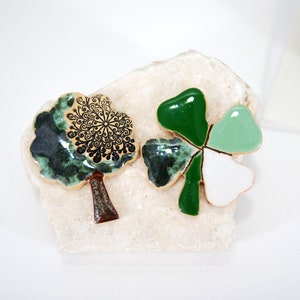 Ceramic fridge magnet // four leaf clover and tree magnet good luck magnet good luck gift refrigerator magnet kitchen magnet image 2