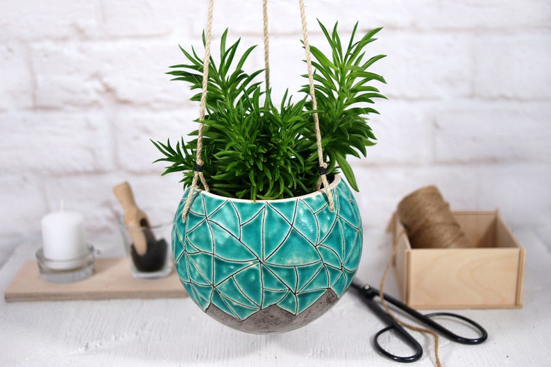 Large ceramic hanging planter pot wall hanging planter plant hanger bohemian wall decor indoor or outdoor use plant lover gift image 9