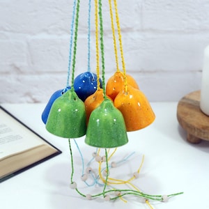 Handmade ceramic Christmas tree bell ornament | colorful holiday decoration | festive handcrafted Bells for home decor | indoor outdoor use