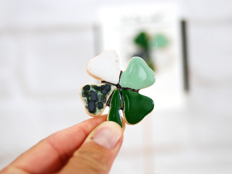 Ceramic fridge magnet // four leaf clover and tree magnet good luck magnet good luck gift refrigerator magnet kitchen magnet image 5