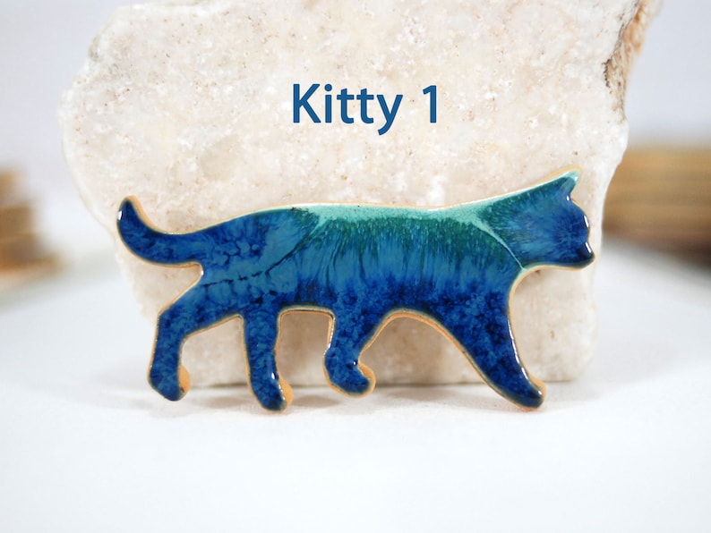 Cute cat fridge magnet, refrigerator magnet, ceramic magnet, turquoise blue cat magnet, ceramic cat, kitchen magnet, cat lover gift image 5