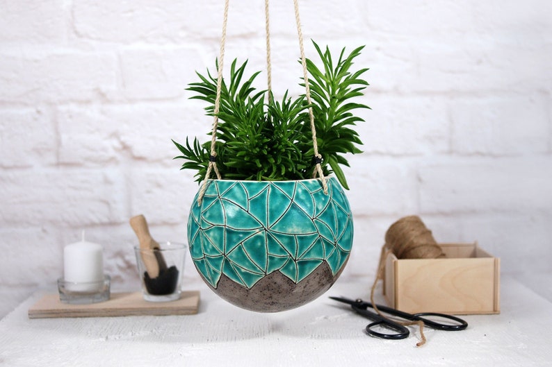 Large ceramic hanging planter pot wall hanging planter plant hanger bohemian wall decor indoor or outdoor use plant lover gift image 5