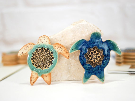Handmade Ceramic Turtle Magnet: Nautical Decor