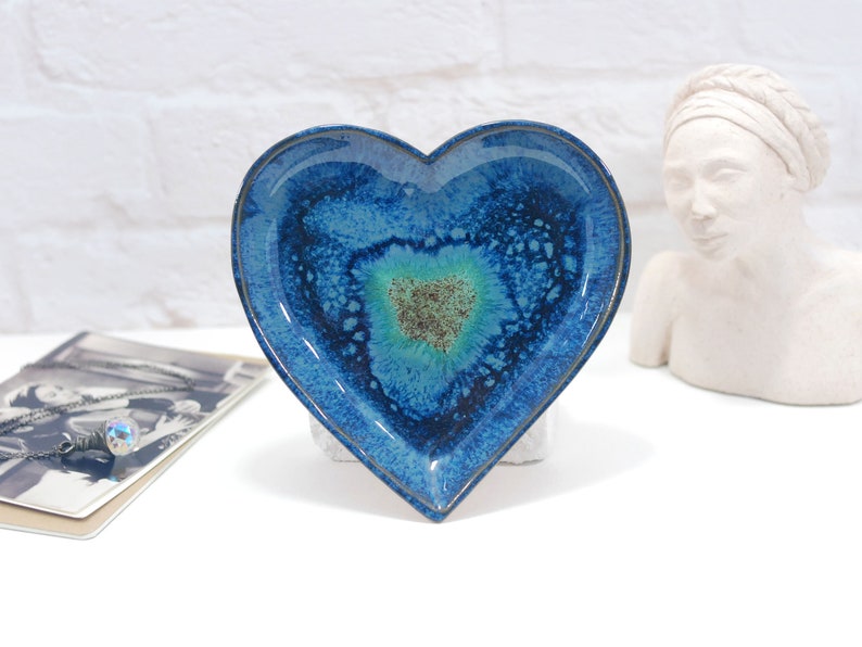 Set of 2 rustic deep blue ceramic heart bowls rustic home decor for kitchen, bedroom or bathroom beautiful gift for mothers day image 10