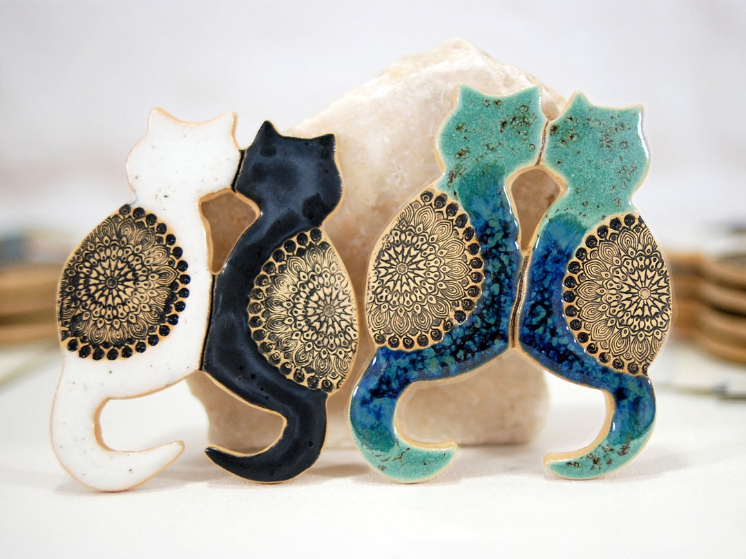 Handmade Ceramic Cat Fridge Magnet: Black, White, or Turquoise - Etsy
