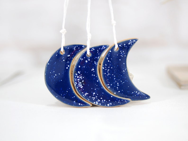 Set of 3 wall hanging crescent moon ceramic handmade moon Etsy