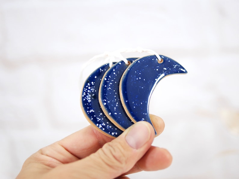 Set of 3 wall hanging crescent moon ceramic handmade moon Etsy