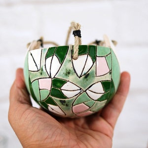 Ceramic hanging planter mini / indoor & outdoor modern hand-painted plant holder succulent cactus planter pot unique planter gift image 5