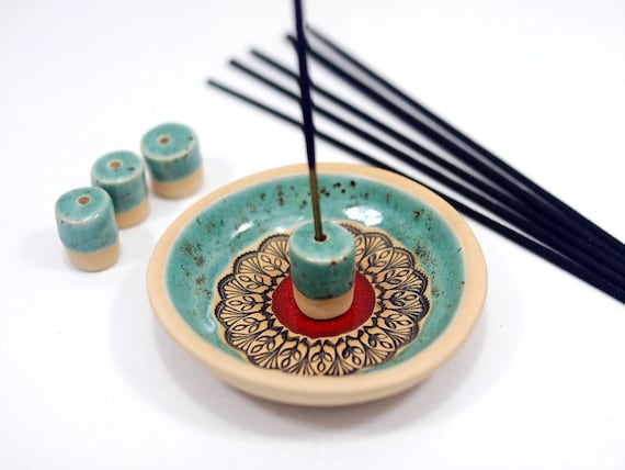 Handmade Ceramic Incense Holder: Mandala Pattern Trinket Bowl
