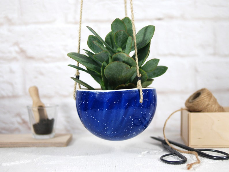 Blue speckled ceramic hanging planter wall planter hanging planter pot modern planter scandinavian decor planter lover gift image 4