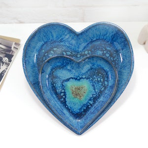 Set of 2 rustic deep blue ceramic heart bowls rustic home decor for kitchen, bedroom or bathroom beautiful gift for mothers day image 4