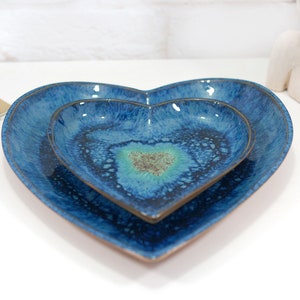 Set of 2 rustic deep blue ceramic heart bowls rustic home decor for kitchen, bedroom or bathroom beautiful gift for mothers day image 5