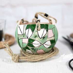 Ceramic hanging planter mini / indoor & outdoor modern hand-painted plant holder succulent cactus planter pot unique planter gift image 3