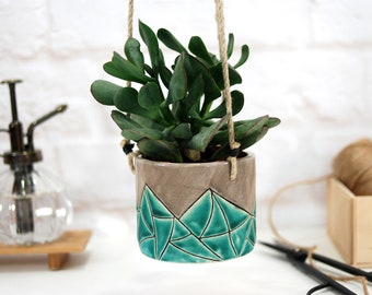 Small succulent hanging planter | modern ceramic planter indoor | handmade planter | hanging plant pot | moder decor | new home gift