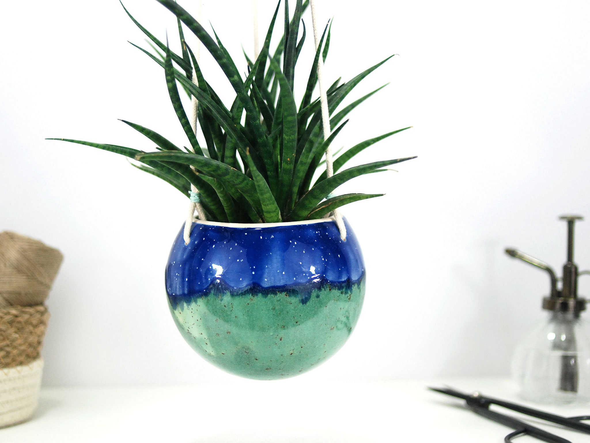 1 pc of 3 inch Tall Blue Glazed Cactus Bamboo Plant Planter Ceramic  Pot Vase 