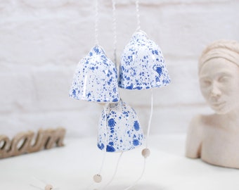 Speckled white ceramic wind chime bells | modern pottery cow bell  | wall hanging bell | home wall decor | garden bell | garden pation decor