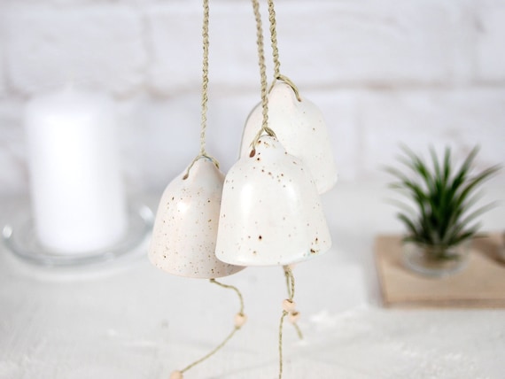 Ceramic Wind Chime Bells, Earthy Zen Garden Decor, Handmade Pottery Wind bell