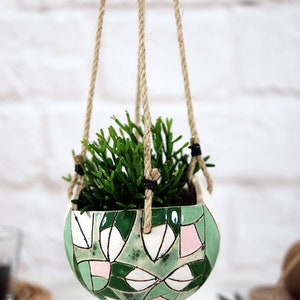 Ceramic hanging planter mini / indoor & outdoor modern hand-painted plant holder succulent cactus planter pot unique planter gift image 8