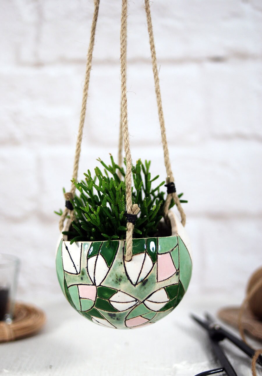 Hand-painted Ceramic Hanging Planter: Modern Indoor Succulent Pot - Etsy
