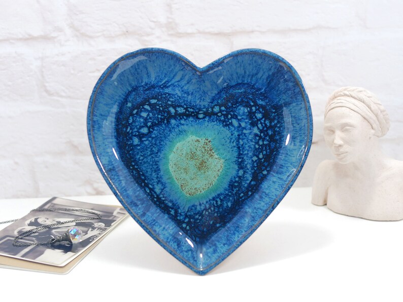 Set of 2 rustic deep blue ceramic heart bowls rustic home decor for kitchen, bedroom or bathroom beautiful gift for mothers day image 9