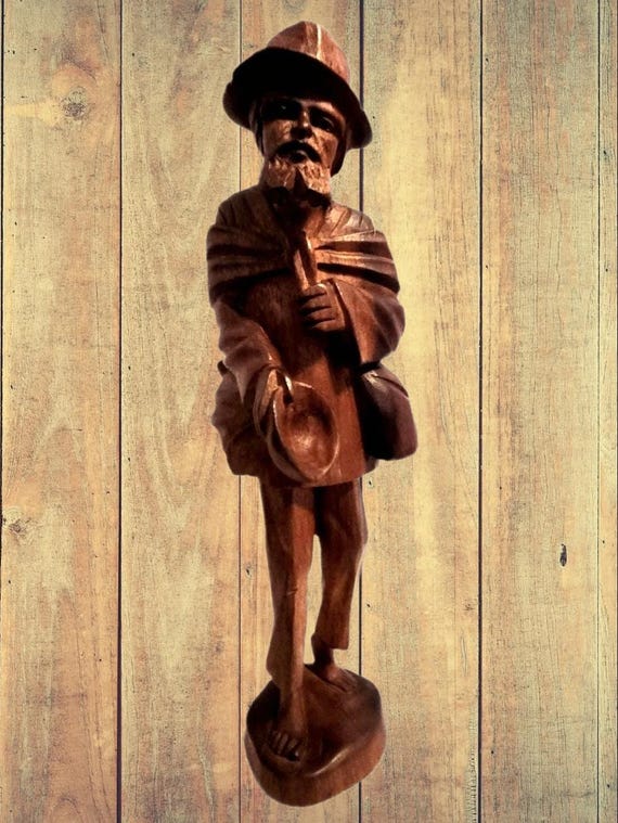 12 Inch Hand Carved Wooden Man Farmer Hobo Salesman Beggar