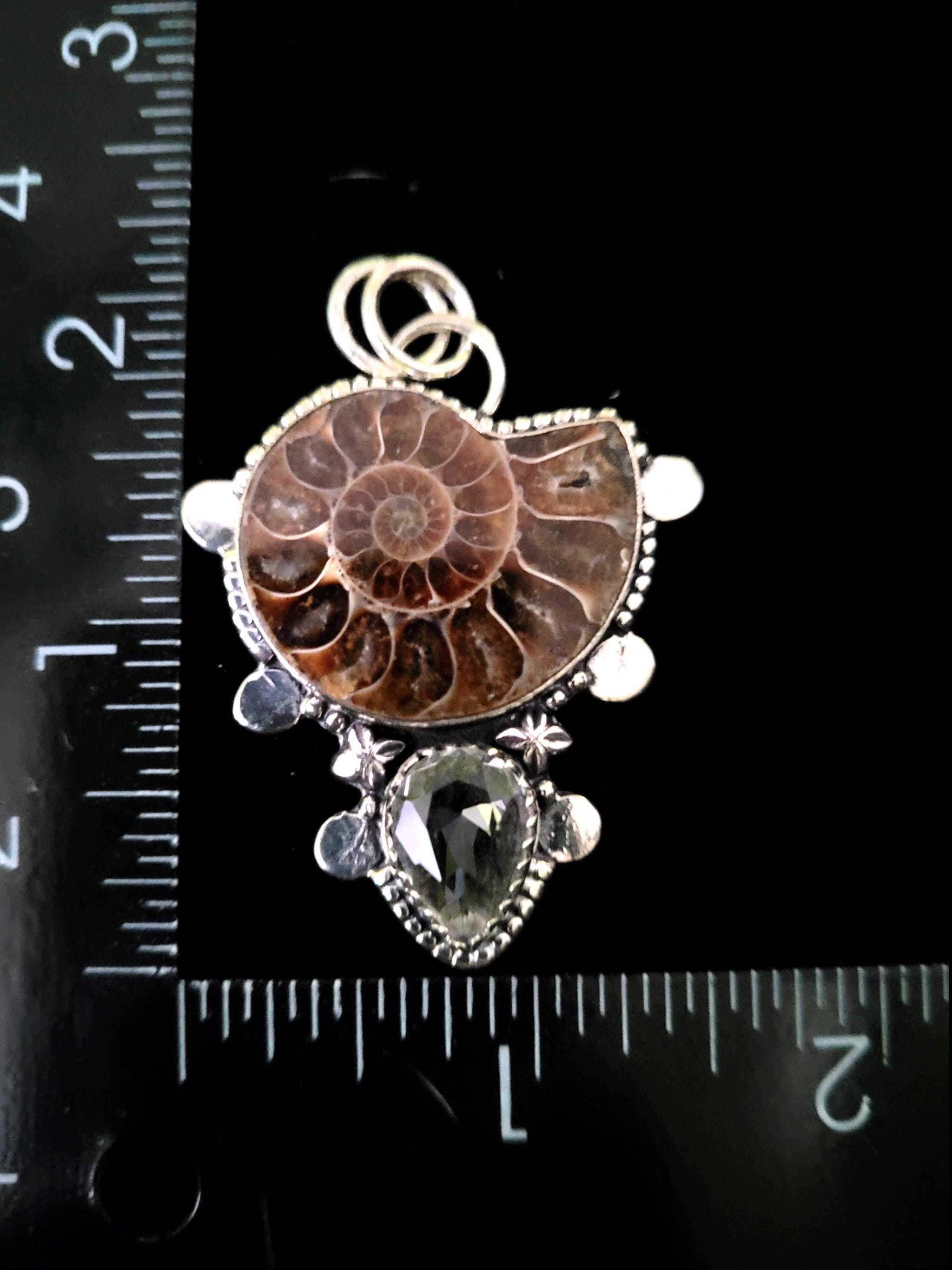 2インチ アンモナイト化石ペンダント：職人によるスターリングシルバー