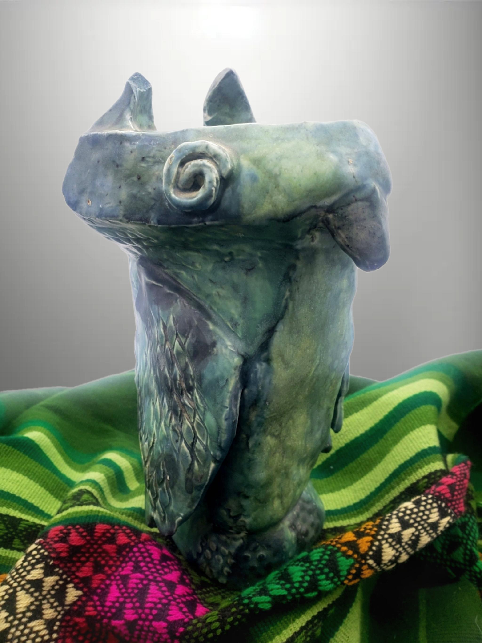 8.5インチ ハンドメイド ヴィンテージ フクロウ 陶器彫刻 - 粘土人形