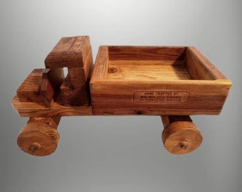 12" Handmade Solid Wood Truck • Vintage Wooden Toy • MCM Rustic Decor • Kiwanis Collectible Kids Gift