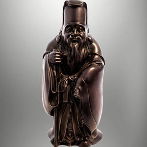 4" Bronze Shou Xing Censer: Vintage Chinese Star God Incense Diffuser