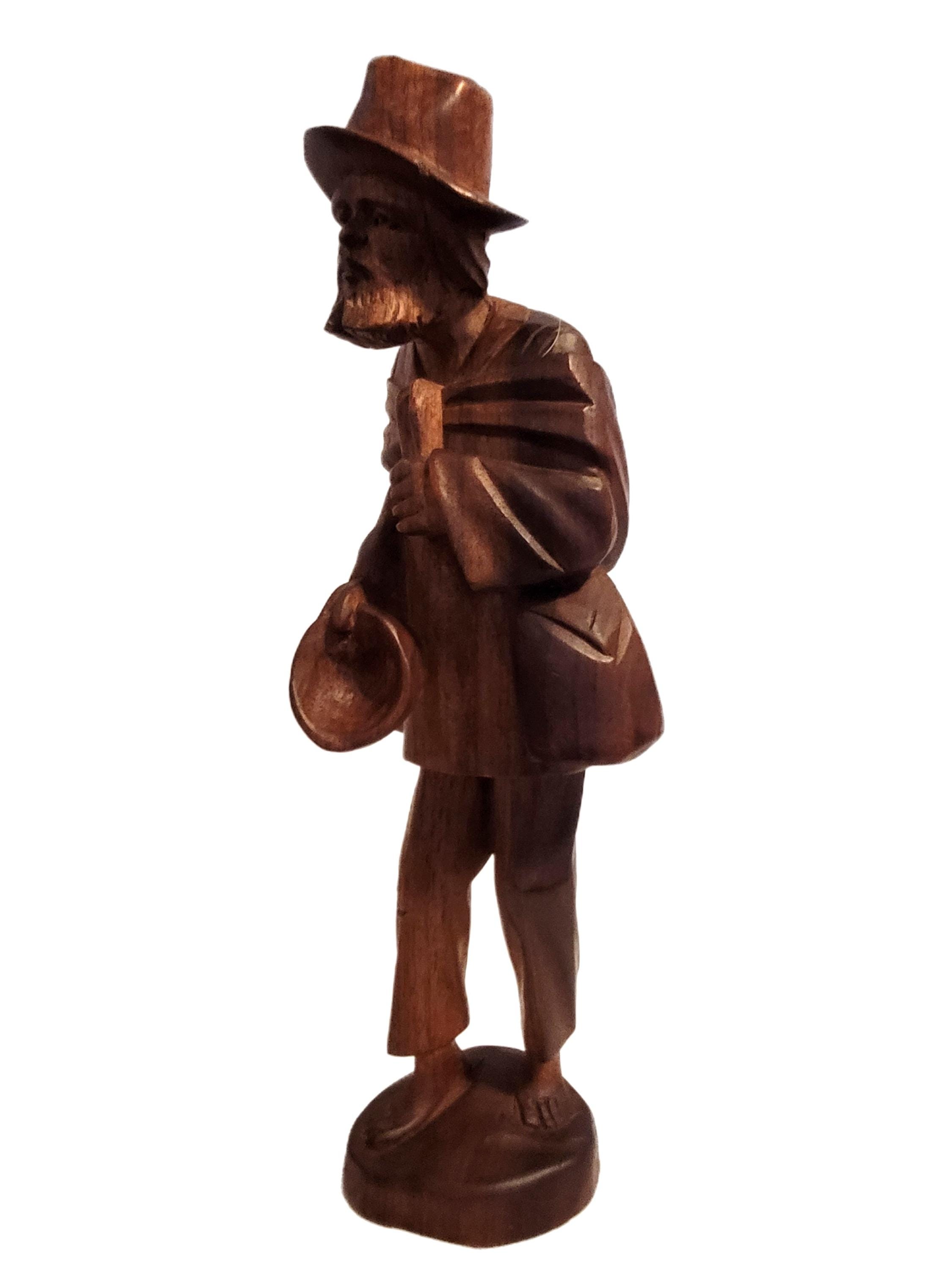 12 Inch Hand Carved Wooden Man Farmer Hobo Salesman Beggar