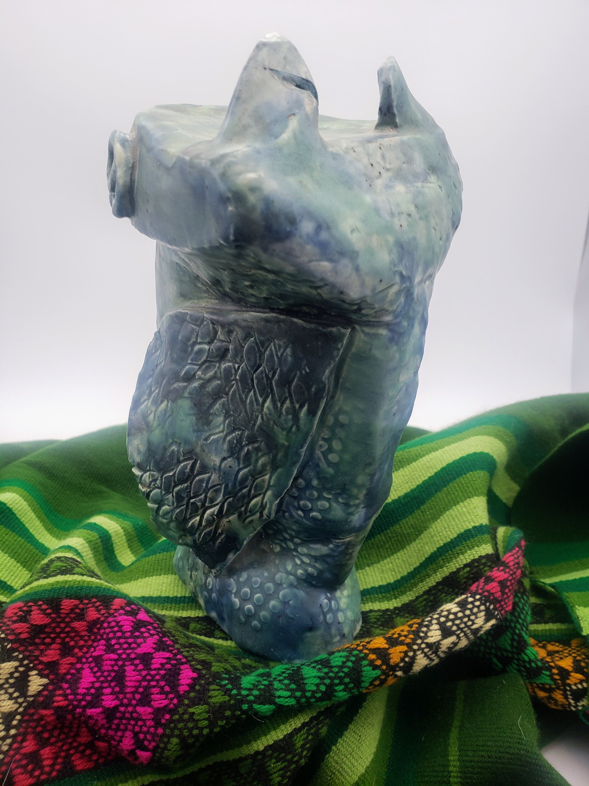 8.5インチ ハンドメイド ヴィンテージ フクロウ 陶器彫刻 - 粘土人形