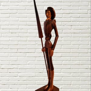 34 inch Tall SIGNED Extra Large Hand Carved Wooden Cervantes Don Quixote Sculpture / Wood Carving Statue / Vintage Artist Jose Pinal Mexico
