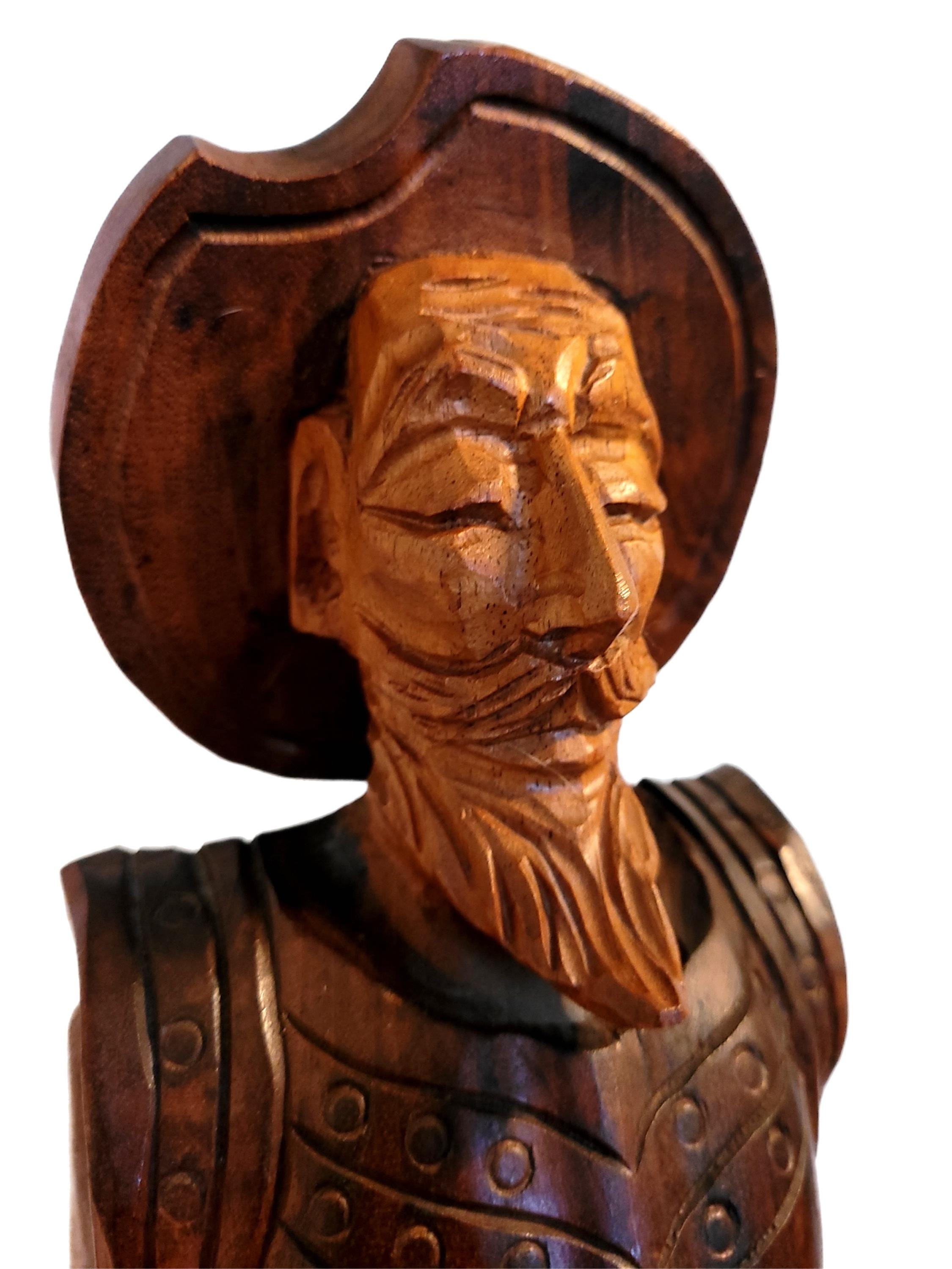 34インチの署名入り手彫りのドン・キホーテ彫刻：ヴィンテージのホセ