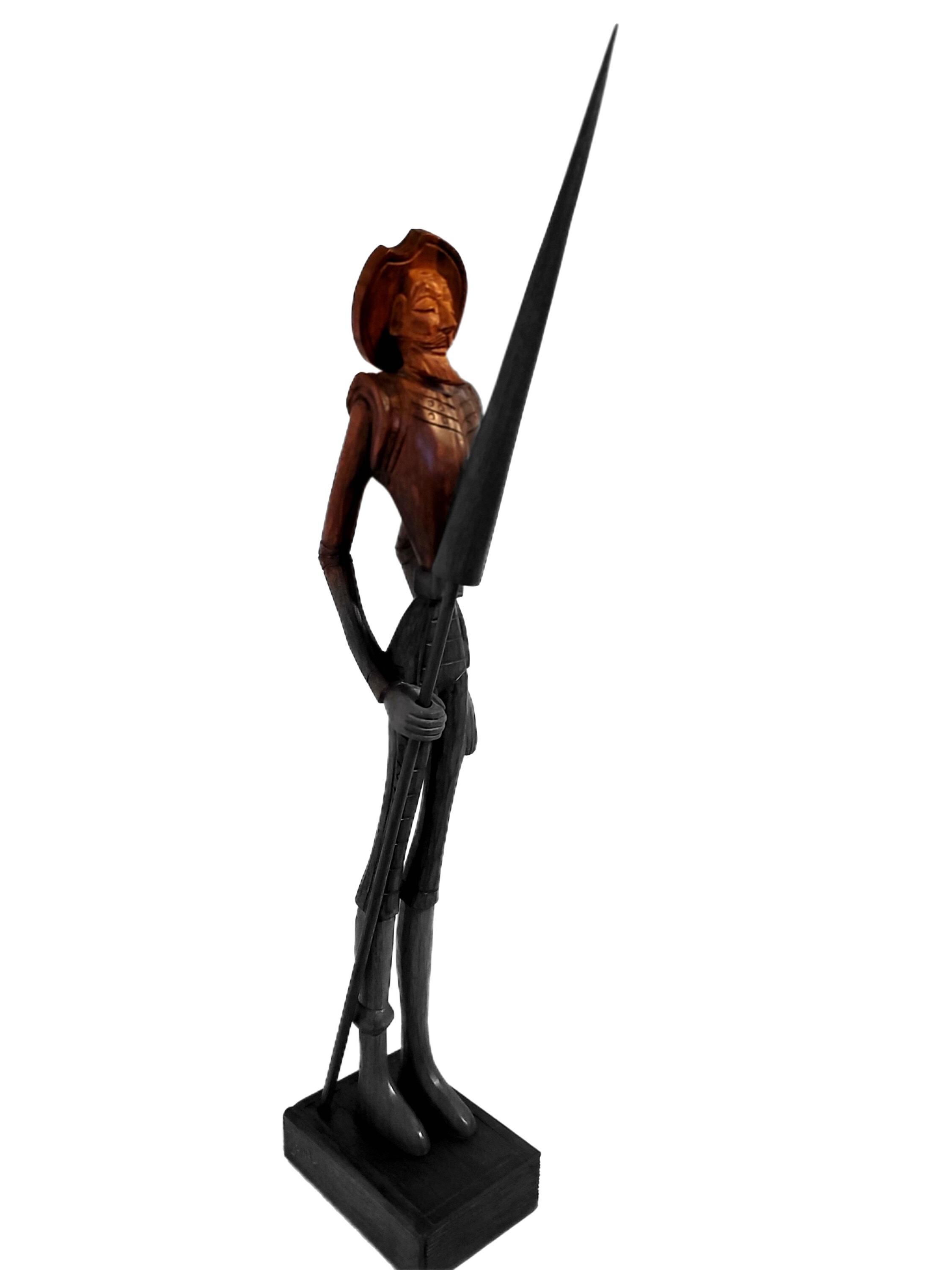 34インチの署名入り手彫りのドン・キホーテ彫刻：ヴィンテージのホセ