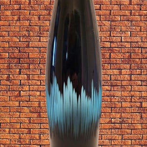 11 inch Fine Bohemian Czech Glass Vase Black Cut Etched to Turquoise Blue Vase / Czechoslovakian Vintage Czechoslovakia