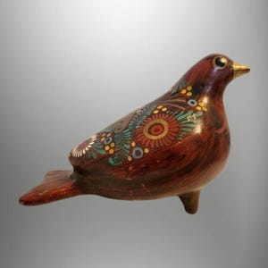 Pomba/Codorna em Cerâmica Estilo Tonela Pintada à Mão de 25 cm: Cerâmica Mexicana Vintage