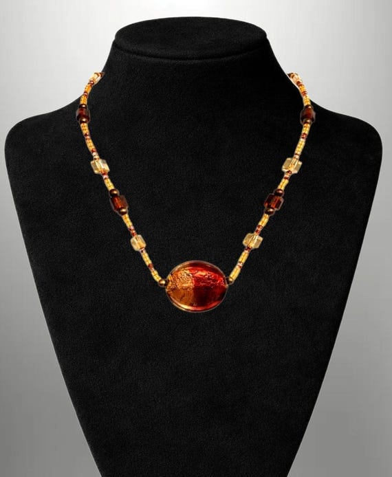 17インチ ヴィンテージ ムラーノ アートガラス ペンダントネックレス 