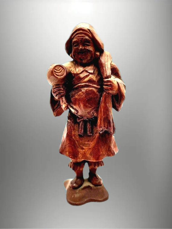 4.25″ Hand-carved Miniature Wooden Zhongli Quan Immortal Figure