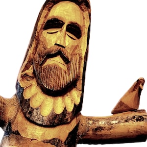 26.5&quot; Hand Carved Wooden Santo: St Francis of Assisi Bird Statue by Ben Ortega