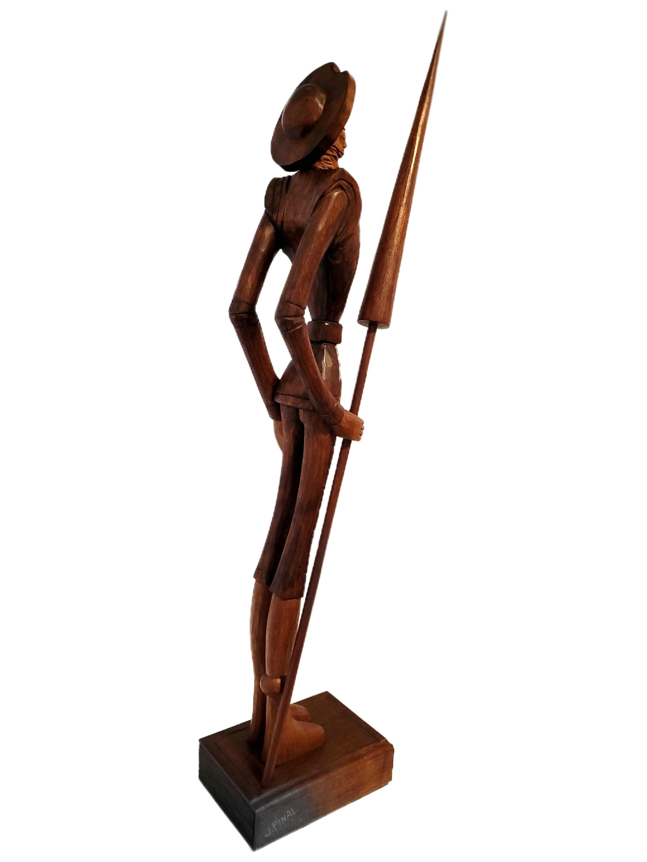 34インチの署名入り手彫りのドン・キホーテ彫刻：ヴィンテージのホセ