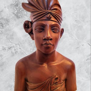 12.5 inch Tall Large Hand Carved Wooden Bust Man / Wood Carving Statue Figure Sculpture / Vintage Antique / Bali Balinese Indonesian