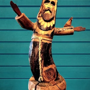 26.5&quot; Hand Carved Wooden Santo: St Francis of Assisi Bird Statue by Ben Ortega