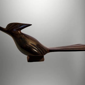 12 x 5 inch Large Hand Carved Wooden Ironwood Roadrunner Bird Sculpture / Wood Carving Statue Figure / MCM Mid-century