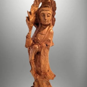 23.5インチの手彫り木製仏像の顔、ヴィンテージ禅壁アートマスク
