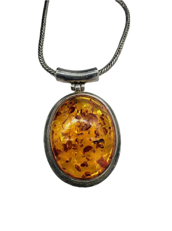 Large Amber & Sterling Silver Necklace