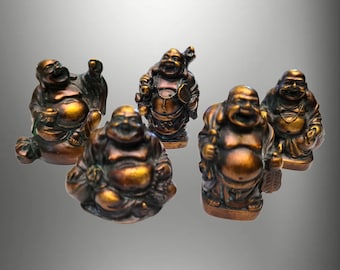 Juego de 5 Budas Sonrientes de 5 cm, Mini Estatuas de Resina de Poliresina, Budas de la Prosperidad Feng Shui, Decoración para Altar Pequeño y Meditación